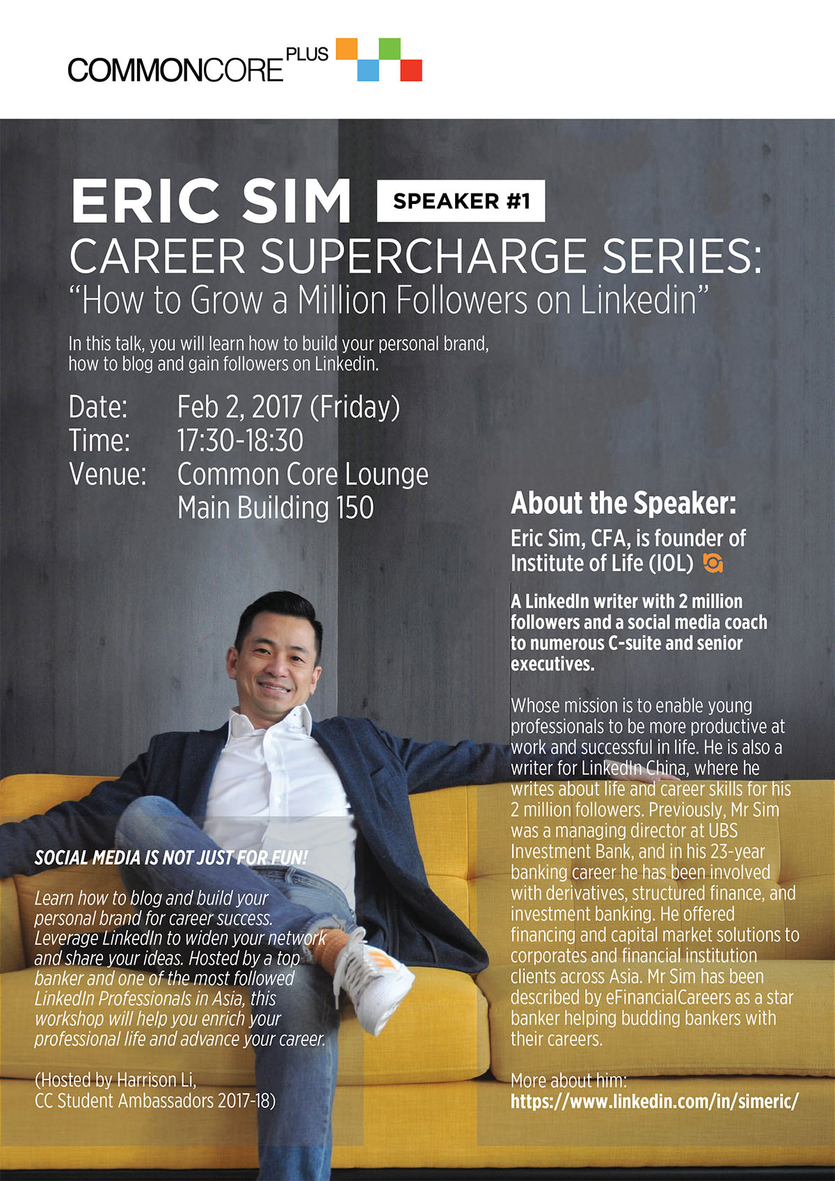 Career Supercharge Series - “How to Grow a Million Followers on Linkedin” by Eric Sim